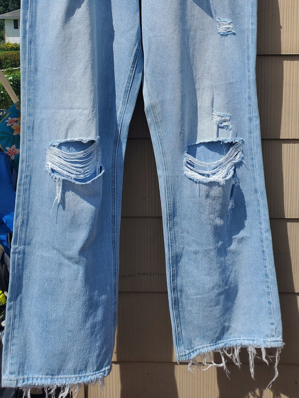 Light Blue Distressed Wide Leg Jeans - Women - Picture 6 of 7